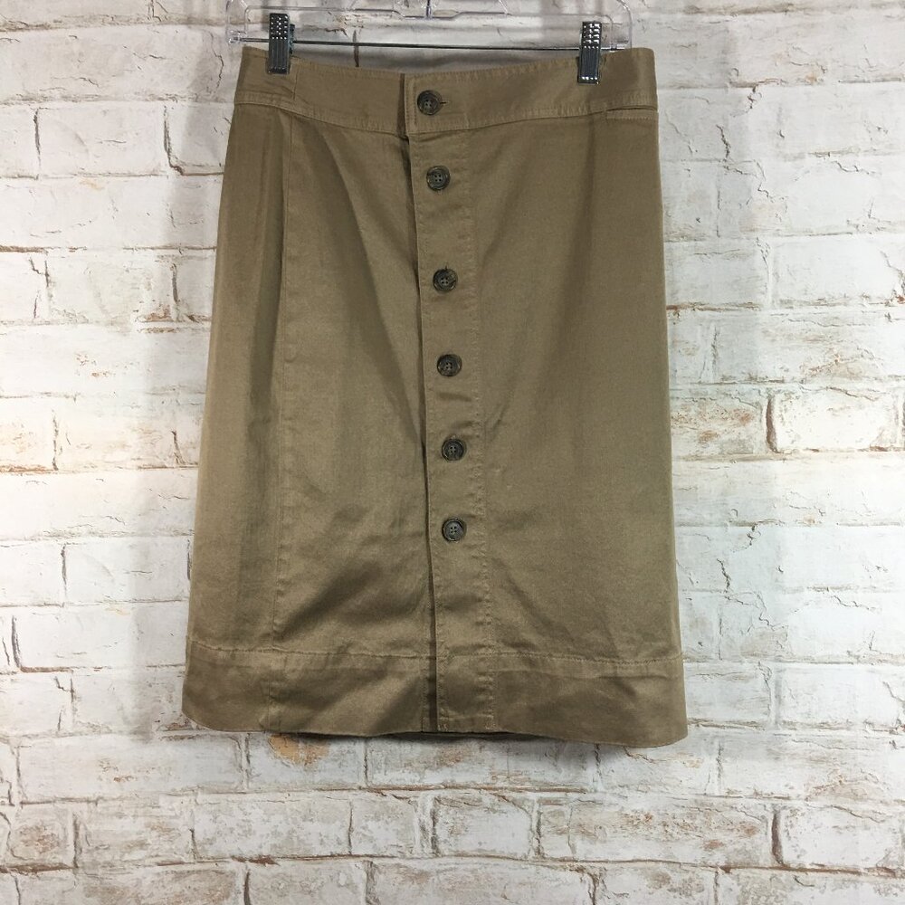 J Crew Women’s Pencil Skirt Size 6 Tan Button Front Midi Casual Party Summer